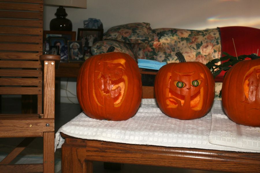 Carving the pumpkins with family at the Liles home