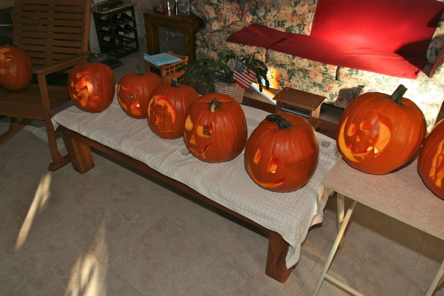 Carving the pumpkins with family at the Liles home