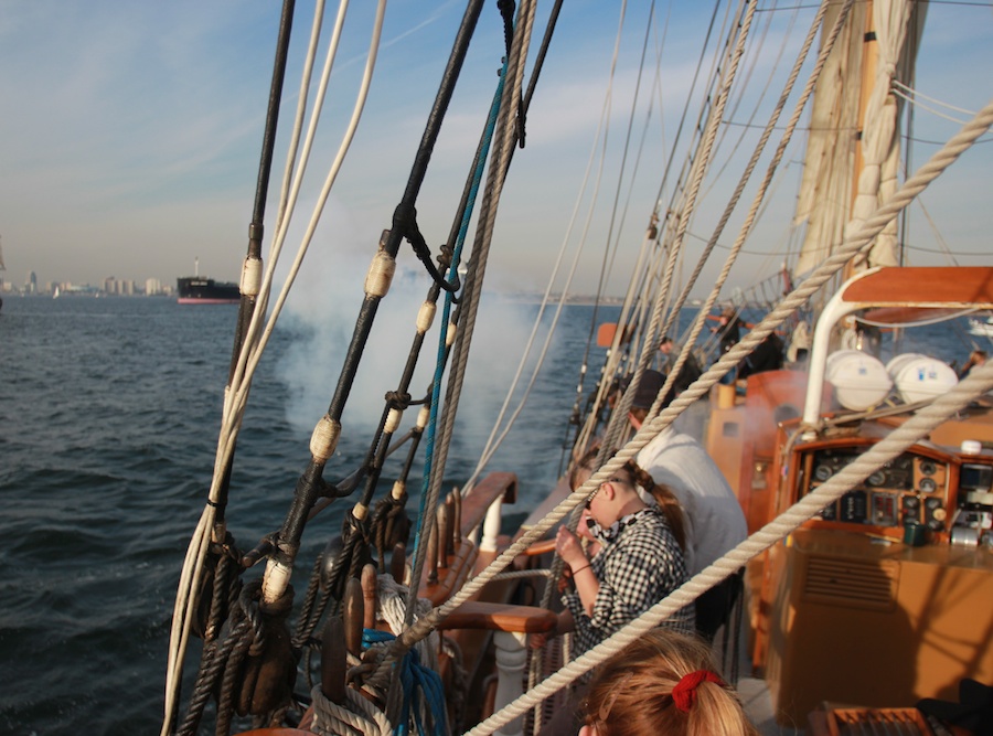 The gun battle begins in Long Beach Harbor January 2012