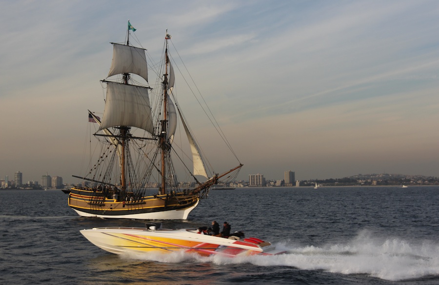 The gun battle begins in Long Beach Harbor January 2012