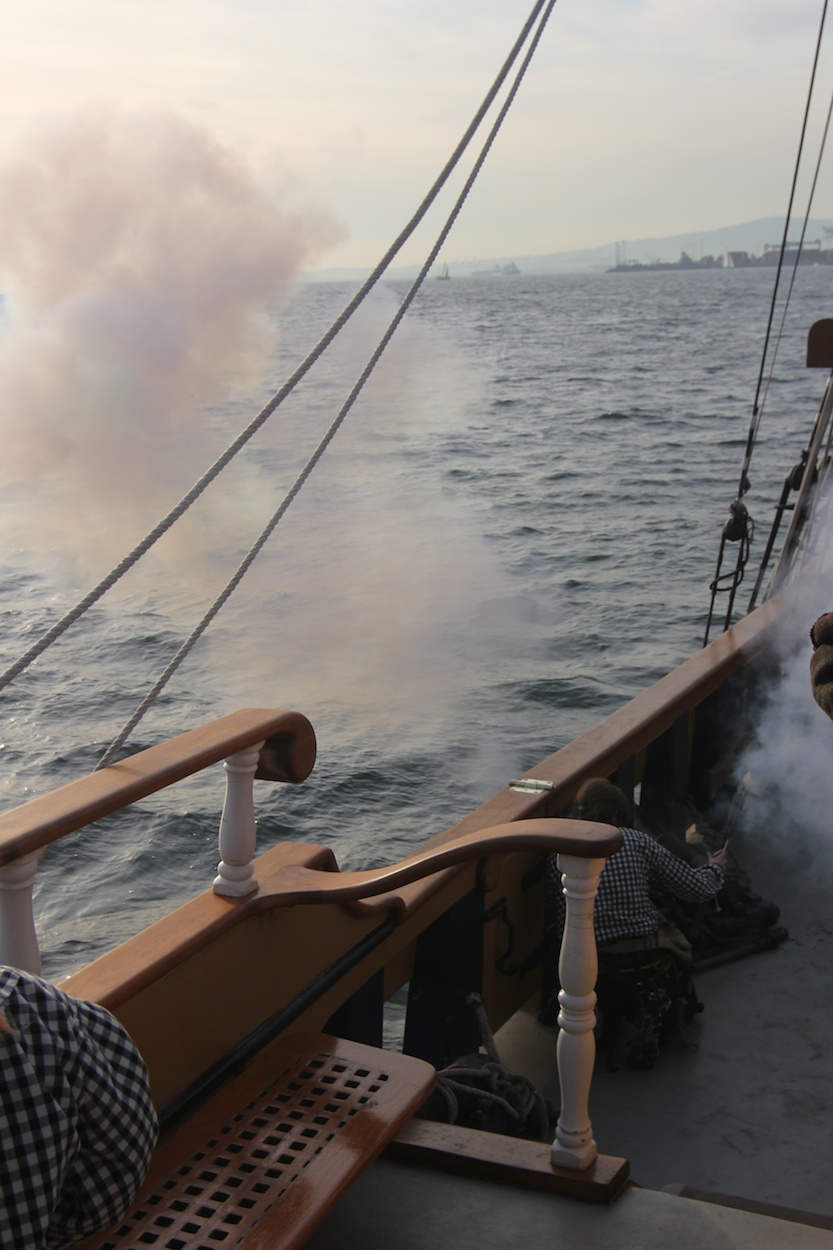 The gun battle begins in Long Beach Harbor January 2012