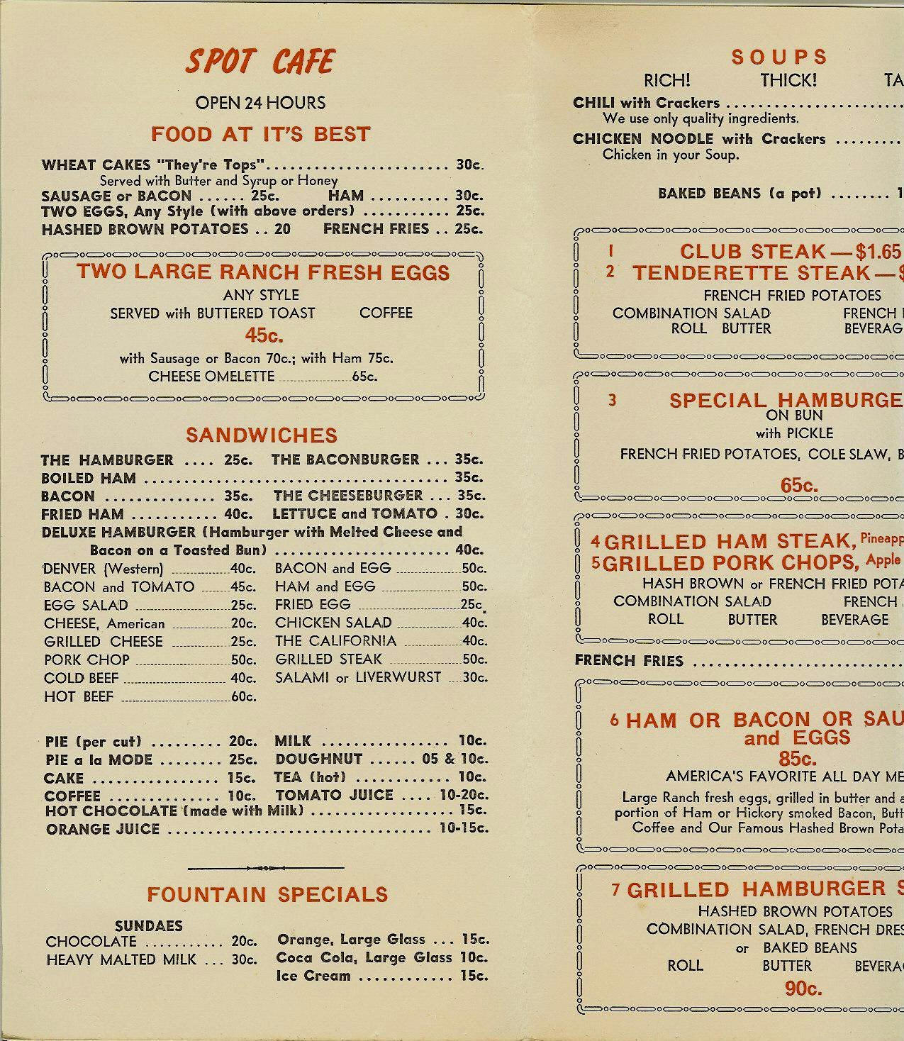 Menu s From The 1950 s