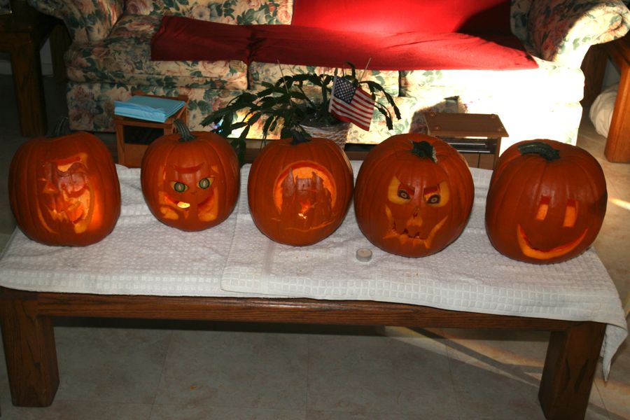 Carving the pumpkins with family at the Liles home