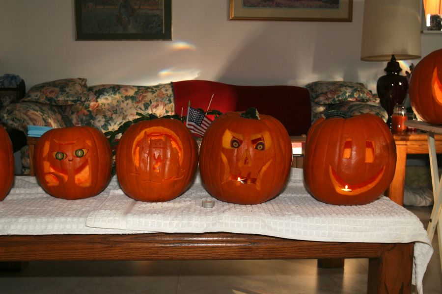 Carving the pumpkins with family at the Liles home