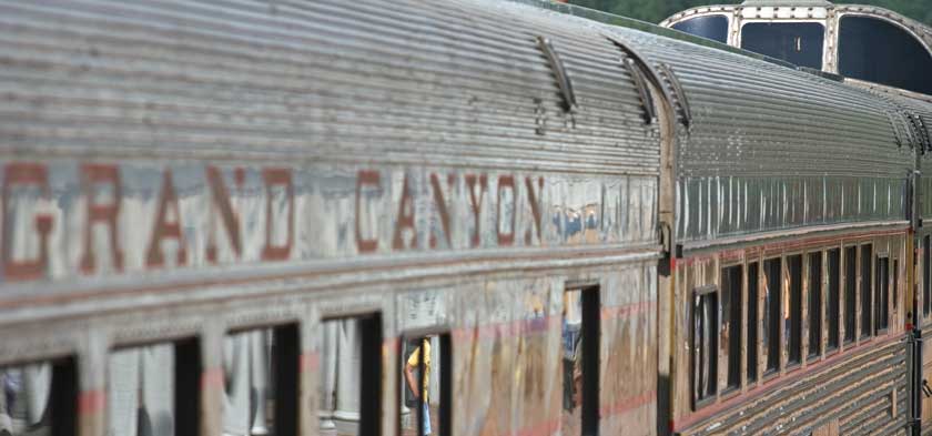 The great steel trains rumble across the valley to the Grand Canyon