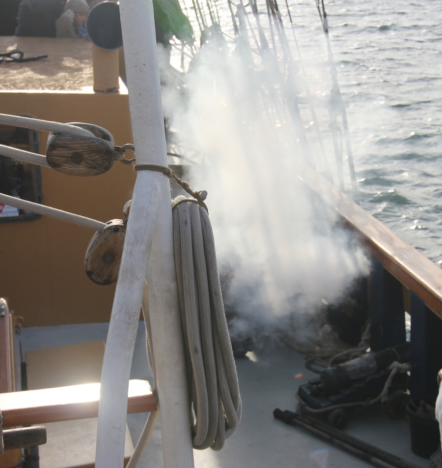 The gun battle begins in Long Beach Harbor January 2012